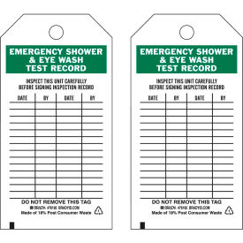 Emergency Shower & Eye Wash Test Record Tag, Polyester, 3"W x 5-3/4"H, 25 Pack