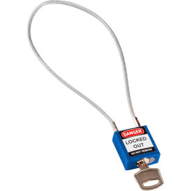 146126 Cable Safety Padlock With Label, 8"H Clearance Steel Cable, Blue