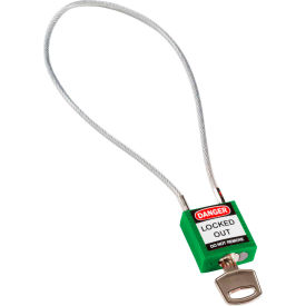 146127 Cable Safety Padlock With Label, 8"H Clearance Steel Cable, Green