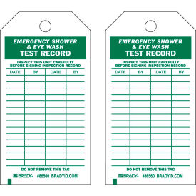 Emergency Shower & Eye Wash Test Record Tag, Polyester, 3"W x 5-3-3/4"H, 10/Pkg