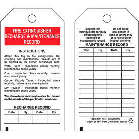 Fire Extinguisher Recharge & Maintenance Record Tag, 25/Pkg, Poly, 3"W x 5-3/4"H