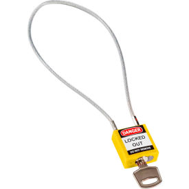 146125 Cable Safety Padlock With Label, 8"H Clearance Steel Cable, Yellow