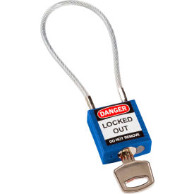146122 Cable Safety Padlock With Label, 4-3/16"H Clearance Steel Cable, Blue