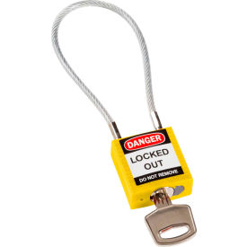 146121 Cable Safety Padlock With Label, 4-3/16"H Clearance Steel Cable, Yellow
