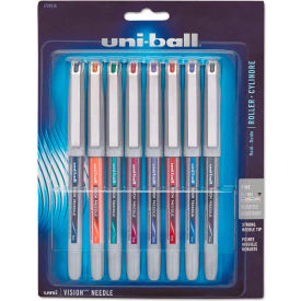 VISION Needle Roller Ball Stick Liquid Pen - Assorted Ink - Fine - 8 Pack