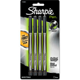 Plastic Point Stick Water Resistant Pen - Black Ink - Fine - 4 Pack