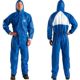 Disposable Coverall, Knit Cuffs, Attached Hood, Blue, Medium, 25/Case