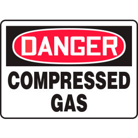 Danger Sign, Compressed Gas, 14"W x 10"H, Adhesive Vinyl