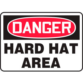 Danger Sign, Hard Hat Area, 10"W x 7"H, Adhesive Vinyl