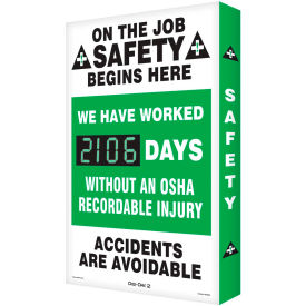On The Job Safety Electronic Scoreboard, 20"W x 28"H, Aluminum