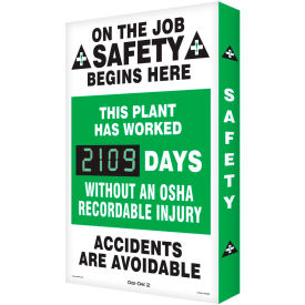 On The Job Safety Electronic Scoreboard, 20"W x 28"H, Aluminum