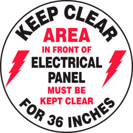 Keep Clear In Front Of Electrical Floor Sign, 17" Diameter, Adhesive Vinyl