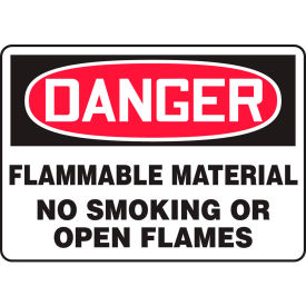 MSMK243VS Danger Sign, Flammable Material No Smoking Or Open Flame, 14"W x 10"H, Adhesive Vinyl