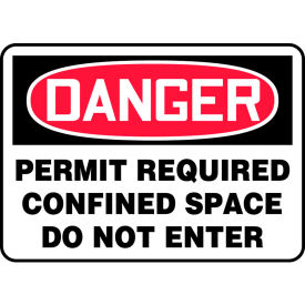 Danger Sign, Permit Required Confined Space, 10"W x 7"H, Adhesive Vinyl