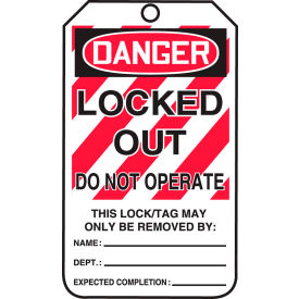 Lockout Tag, Danger Locked Out Do Not Operate, PF-Cardstock, 25/Pack