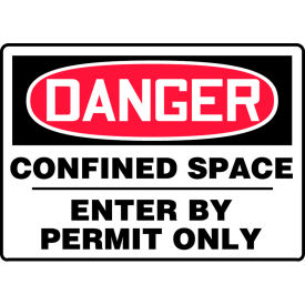 Danger Sign, Confined Space Enter By Permit Only, 10"W x 7"H, Plastic