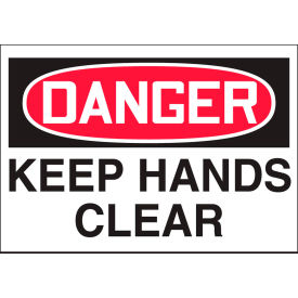Danger Keep Hands Clear Label, 5"W x 3-1/2"H, Dura-Vinyl, 1/Each