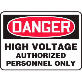 Danger Sign, High Voltage Authorized Personnel Only, 14"W x 10"H, Plastic