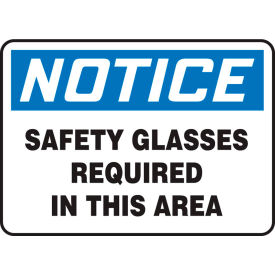Notice Sign, Safety Glasses Required In This Area, 14"W x 10"H, Plastic