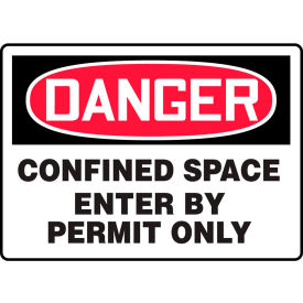 Danger Sign, Confined Space Enter By Permit Only, 14"W x 10"H, Plastic