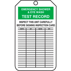 Emergency Shower & Eyewash Test Record Tag, RP-Plastic, 25/Pack