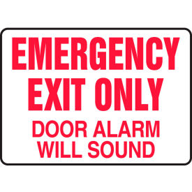Emergency Exit Only Sign, 14"W x 10"H, .055" Plastic