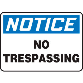 MATR802VP Notice Sign, No Trespassing, 10"W x 7"H, Plastic