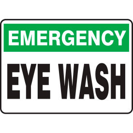 Emergency Sign, Eye Wash, 14"W x 10"H, Adhesive Vinyl