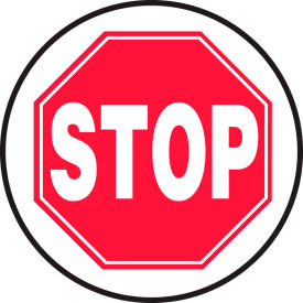 Stop Floor Sign, 17" Diameter, Adhesive Vinyl