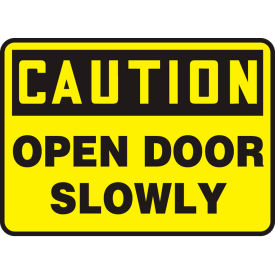 Caution Sign, Open Door Slowly, 14"W x 10"H, Adhesive Vinyl