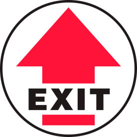 Exit w/ Arrow Floor Sign,17" Diameter, Adhesive Vinyl, 1/Each