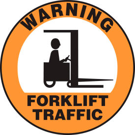 Warning Forklift Traffic Floor Sign, 17" Diameter, Adhesive Vinyl