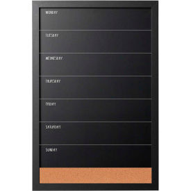 Combo Chalkboard Week Planner, 16" X 24", Black Frame, Wallmount