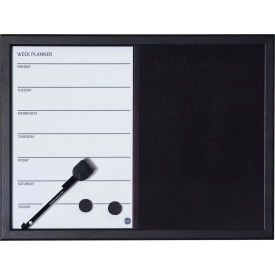 Magnetic Combo Week Planner, Dry-Erase & Black Felt Board, 18" X 24" Black Frame
