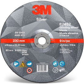 Silver Depressed Center Grinding Wheel, 9" x 1/4" x 7/8" T27, Ceramic Grain, 36 Grit