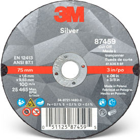 Silver Cut-off Wheel, 3" x 0.06" x 3/8" T1, Ceramic Grain, 36 Grit