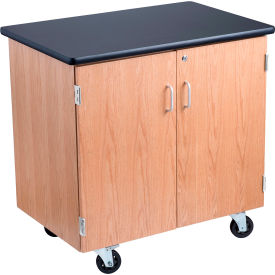 Mobile Science Lab Storage Cabinet - Ash Wood with Black Laminate Top