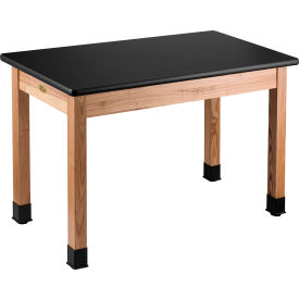 Science Lab Table - Laminate Top - 60"L x 24"W x 30"H - Black w/ Oak Legs