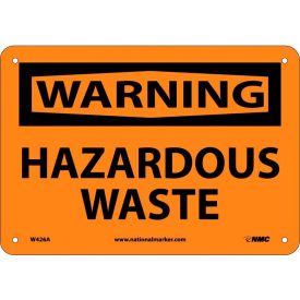 OSHA Sign, Warning, Hazardous Waste, 10"x 14", Orange/Black