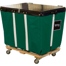 PVC Hinged Top Basket Truck, 10 Bu, Green Vinyl, Wood Base, All Swivel