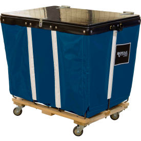 PVC Hinged Top Basket Truck, 16 Bu, Navy Blue Vinyl, Wood Base, All Swivel