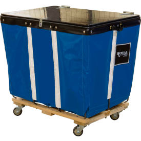 PVC Hinged Top Basket Truck, 16 Bu, Blue Vinyl, Wood Base, All Swivel