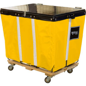 PVC Hinged Top Basket Truck, 8 Bu, Yellow Vinyl, Wood Base, All Swivel