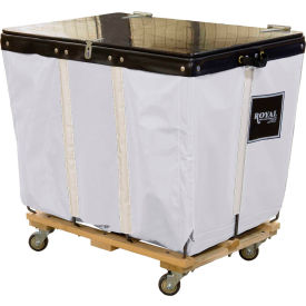 PVC Hinged Top Basket Truck, 14 Bu, White Vinyl, Wood Base, All Swivel