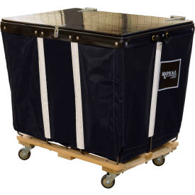 PVC Hinged Top Basket Truck, 10 Bu, Black Vinyl, Wood Base, All Swivel