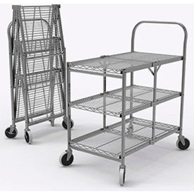 Collapsible Wire Cart w/3 Shelves, 200 lb. Capacity, 33"L x 19"W x 39"H, Silver