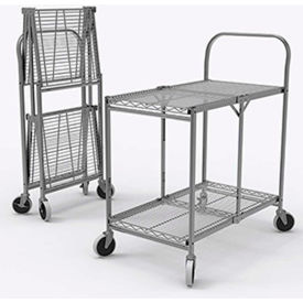 Collapsible Wire Cart with 2 Shelves, 200 lb. Capacity, 33"L x 19"W x 39"H, Silver
