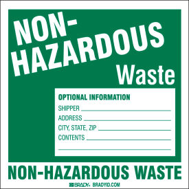 Hazardous Waste Vinyl Label, Non-Hazardous Waste, 6" H X 6" W, Grn/Wht, 50 Pk