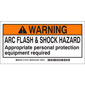 101517 Arc Flash Labels, Warning Arc Flash & Shock Hazzard, 2" X 4", Black/Orange/White