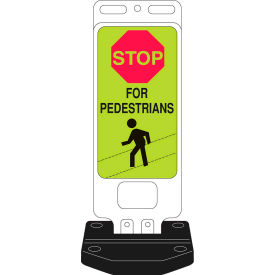Stop For Pedestrians Sign w/Base, 14" X 40", Fluorescent Yellow Green